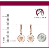 Sterling Silver Rose Gold Plated Girls Round Disc Dangle Leverback Earrings with Engraved Heart