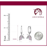 Sterling Silver Unicorn Leverback Dangle Earrings with Mother of Pearl Inlay