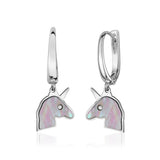 Sterling Silver Unicorn Leverback Dangle Earrings with Mother of Pearl Inlay