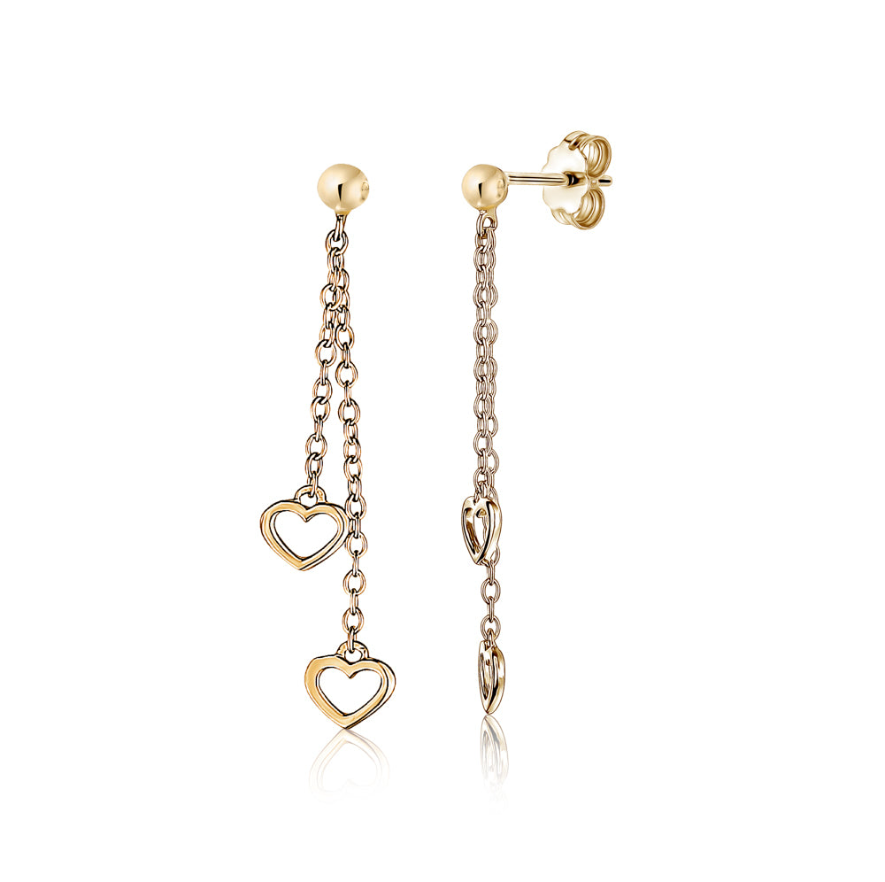 14K Yellow Gold Double Open Heart Long Dangle Earrings – unicornj