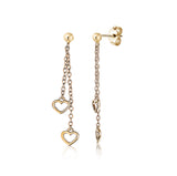 14K Yellow Gold Double Open Heart Long Dangle Earrings