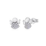 UNICORNJ 14K White Gold Large Guardian Angel Post Stud Earrings with CZ's and Heart Shaped Wings Italy