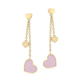 UNICORNJ 14K Yellow Gold Long Double Dangle Drop Heart Earrings with Pink or Red Enamel Italy