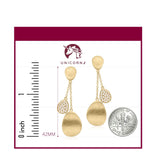 UNICORNJ 14K Yellow Gold Brushed Long Double Dangle Drop Curved Teardrop Earrings with CZ's Italy