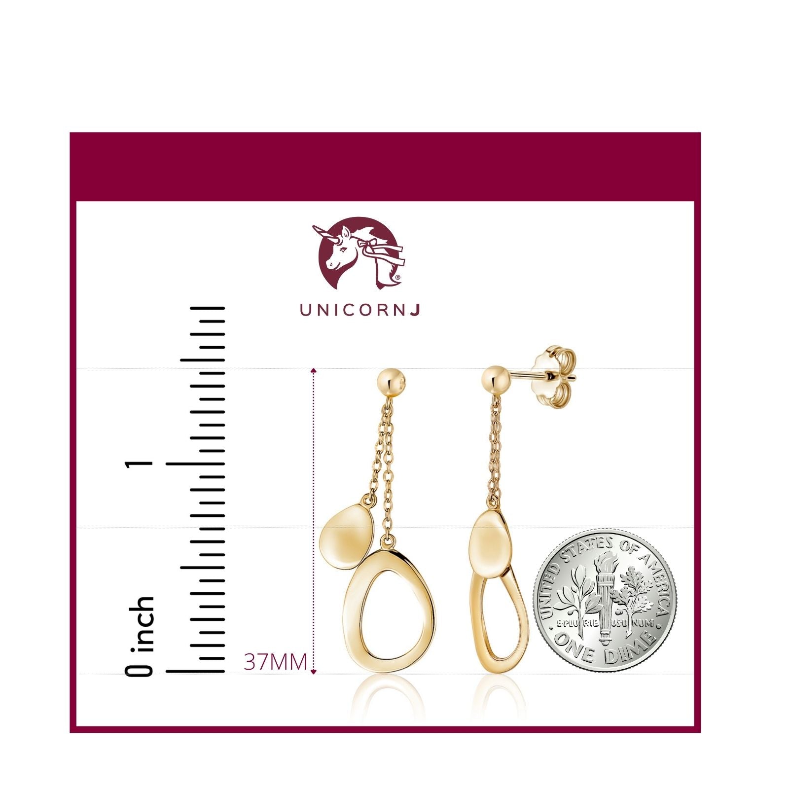 UNICORNJ 14K Yellow Gold Polished Long Double Dangle Drop Curved Open and Solid Teardrop Earrings Italy