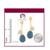 UNICORNJ 14K Yellow Gold Double Dangle Drop Teardrop Earrings with Opaque Blue or Pink Sapphire Faceted and Pave CZ Accent Italy