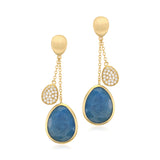 UNICORNJ 14K Yellow Gold Double Dangle Drop Teardrop Earrings with Opaque Blue or Pink Sapphire Faceted and Pave CZ Accent Italy