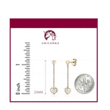 14K Yellow Gold Heart Earring Drop Dangle Mother of Pearl for Girls and Women Italy