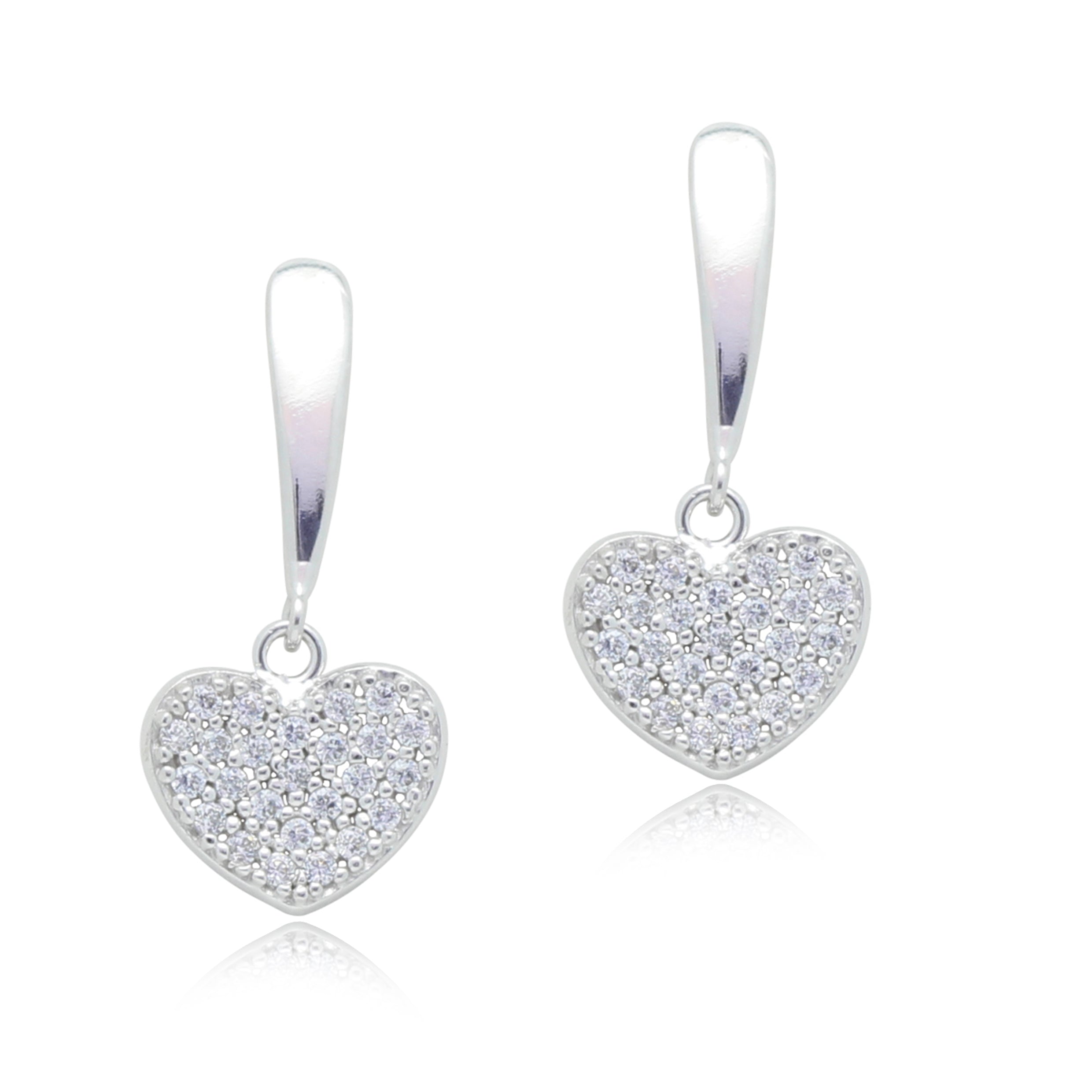 Heart Earrings in 14k White Gold with CZ Pave