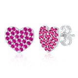 14K Yellow Gold White Gold and Red Heart Earrings Pave Simulated Diamonds