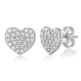 14K Yellow Gold White Gold and Red Heart Earrings Pave Simulated Diamonds