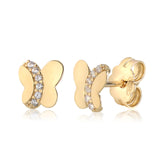 Butterfly Earrings in 14K Yellow and White Gold with CZ