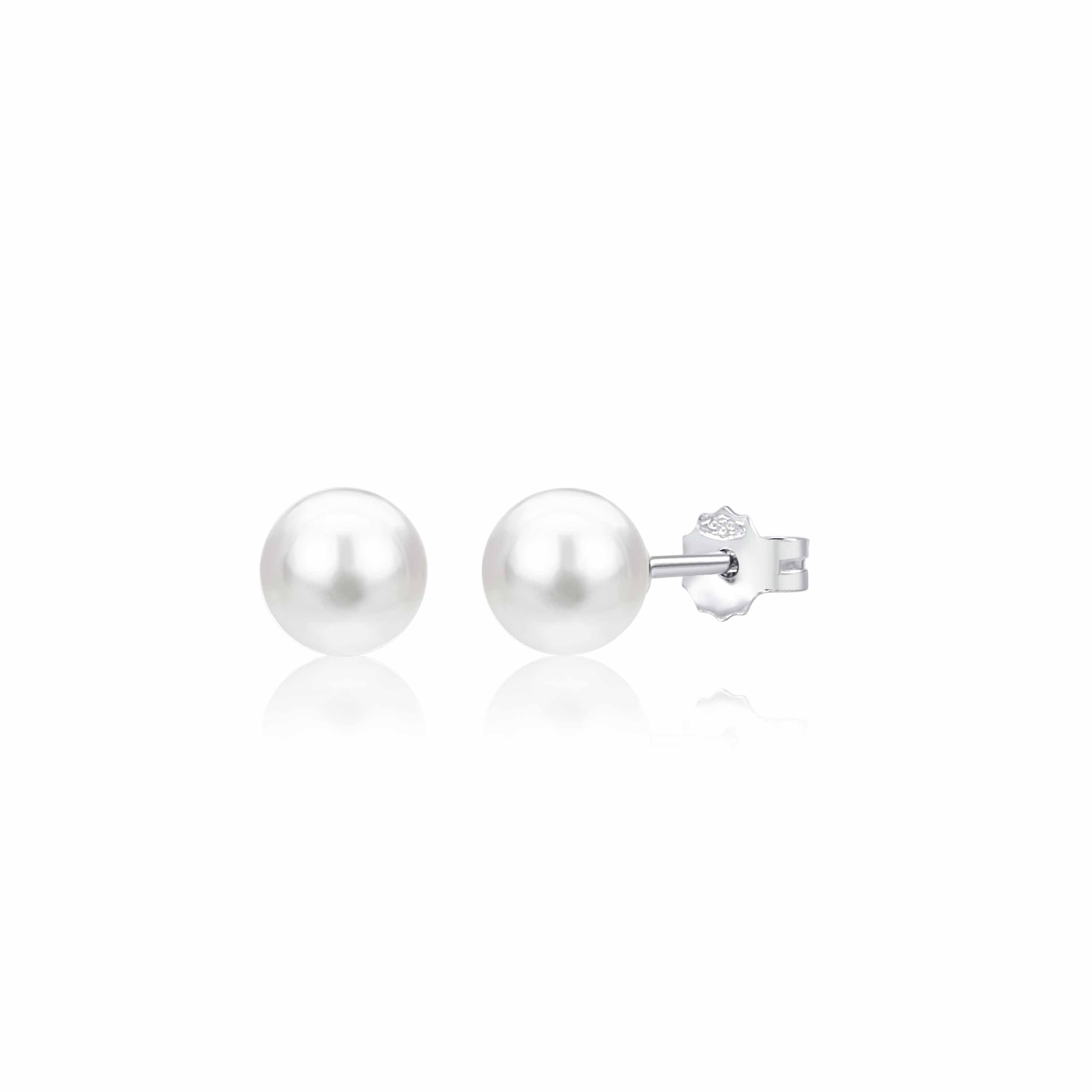 14k White Gold Freshwater Cultured Pearl Diamond Post Stud
