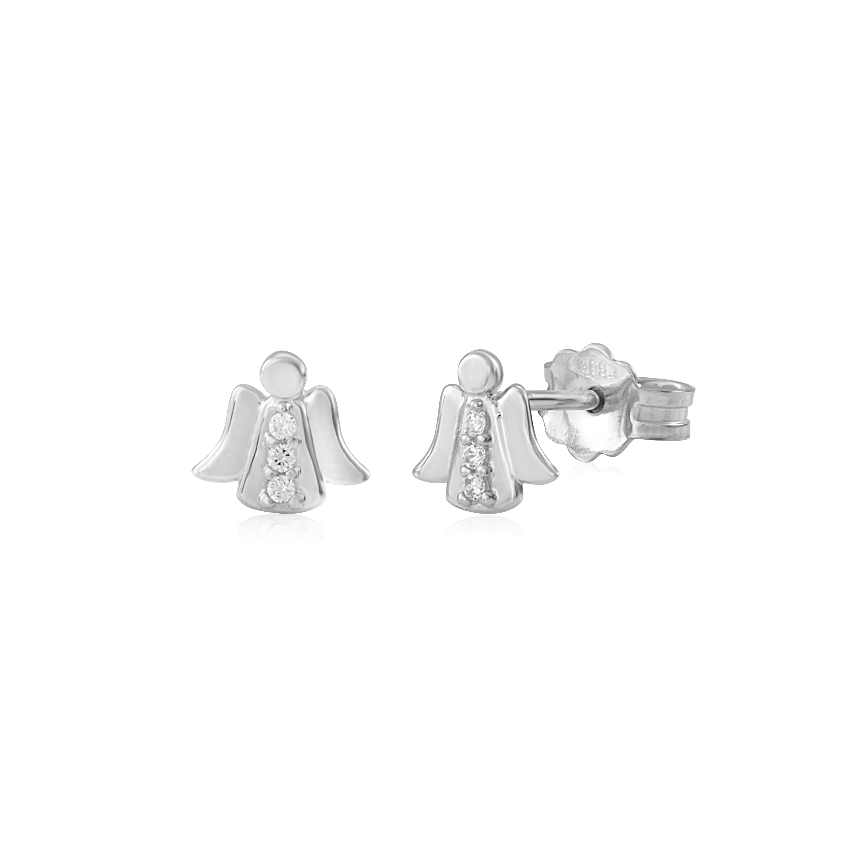 UNICORNJ 14K Yellow and White Gold Children's Kids Guardian Angel Post Earrings with CZ's Italy