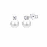 UNICORNJ 14K White Gold Freshwater Cultured Pearl Post Stud Earrings with Simulated Diamond CZ 5 7 8 mm Italy