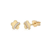 UNICORNJ 14K White and Yellow Gold Children's Kids Flower Post Earrings with CZ's Italy