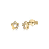 UNICORNJ 14K Yellow or White Gold Children's Kids Baby Tiny Flower Post Earrings Half Polished Half CZ's Italy