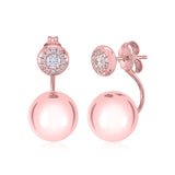 14K White or Rose Gold Front Back Ear Jacket Post Earrings Interchangable Simulated Diamonds and Ball 10MM