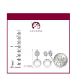 14K White or Rose Gold Front Back Ear Jacket Post Earrings Interchangable Simulated Diamonds and Ball 10MM