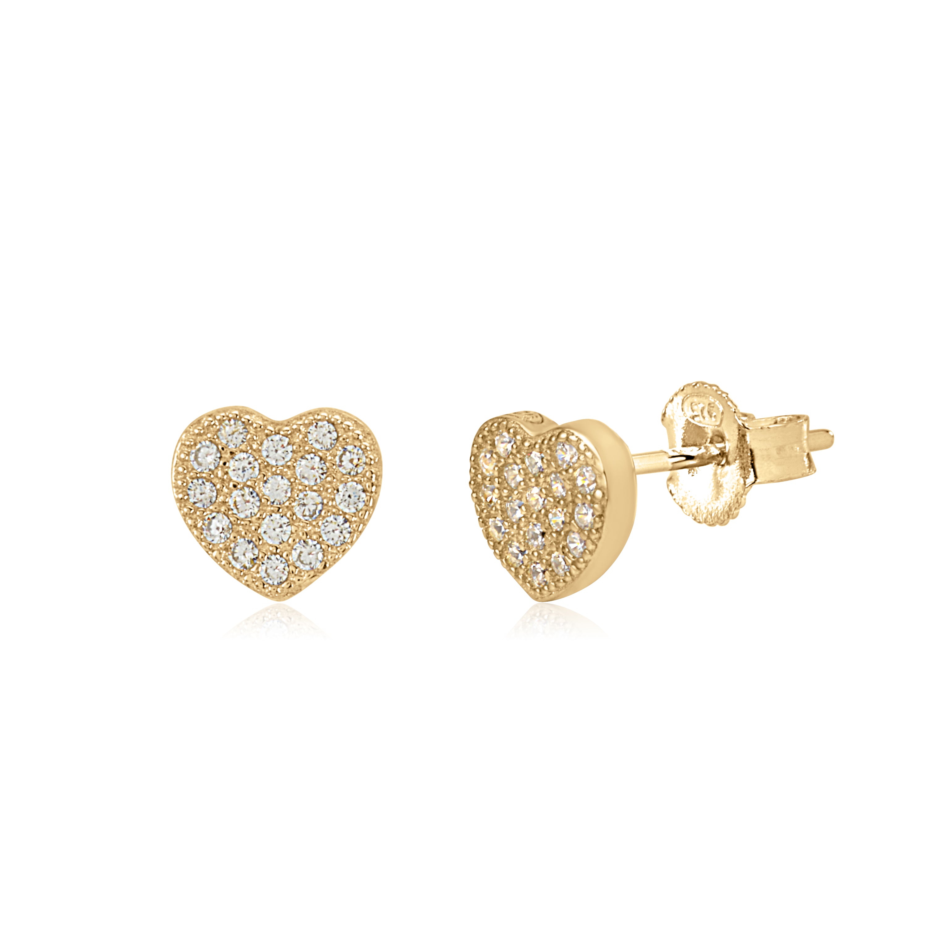 Heart Earrings in Sterling Silver with CZ Pavé or Yellow Gold Plated