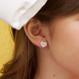 Heart Earrings in Sterling Silver with CZ Pavé or Yellow Gold Plated