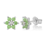 Birthstone Earrings in Sterling Silver with CZ Flower
