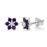 Birthstone Earrings in Sterling Silver with CZ Flower