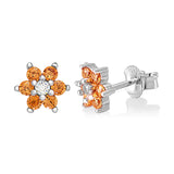 Birthstone Earrings in Sterling Silver with CZ Flower