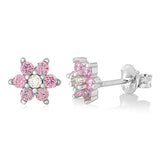 Birthstone Earrings in Sterling Silver with CZ Flower