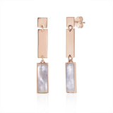 Sterling Silver Modern Double Rectangle Dangle Earrings with Mother of Pearl Inlay