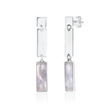 Sterling Silver Modern Double Rectangle Dangle Earrings with Mother of Pearl Inlay