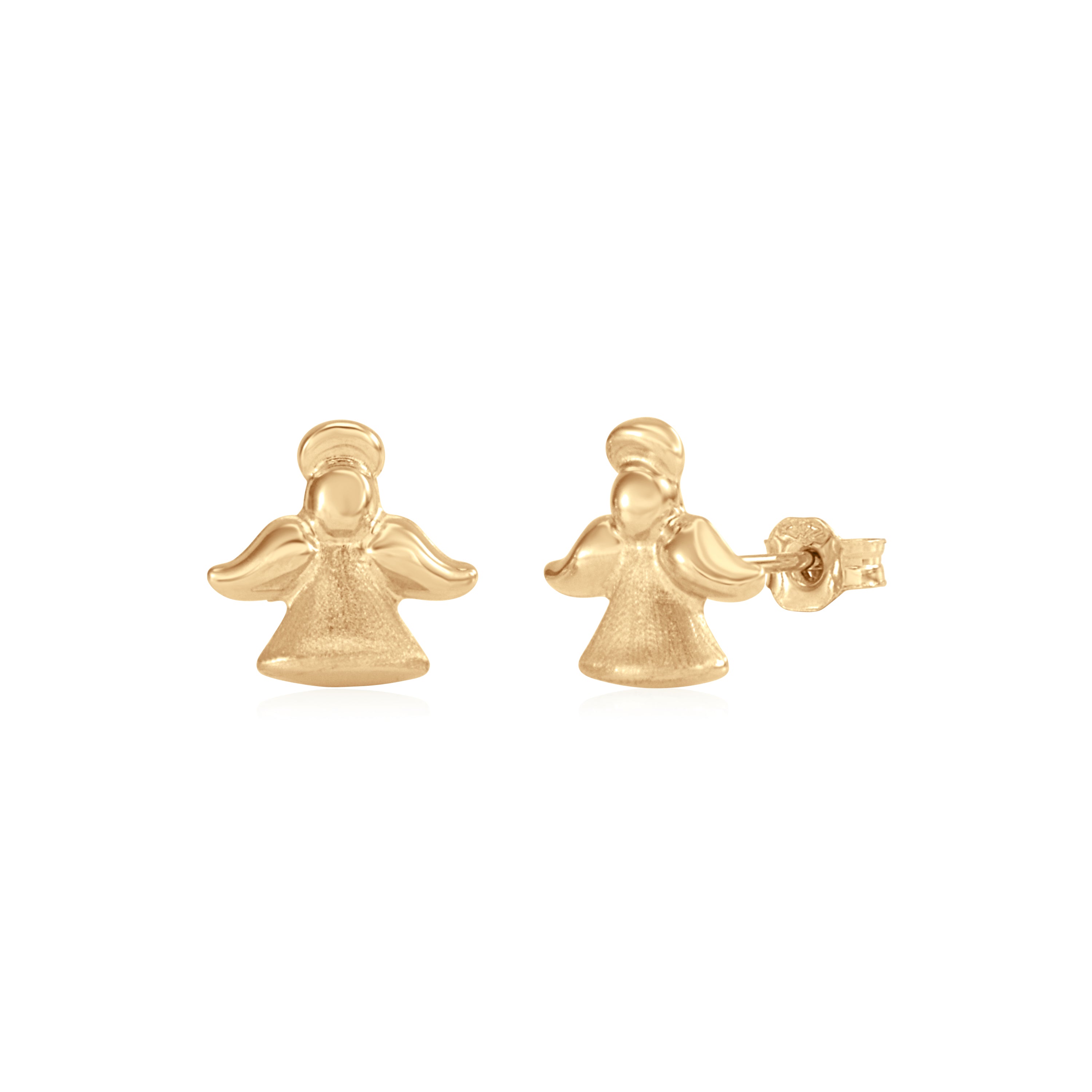 UNICORNJ Kids 14K Yellow Gold Guardian Angel Post Earrings Polished and Brushed Italy