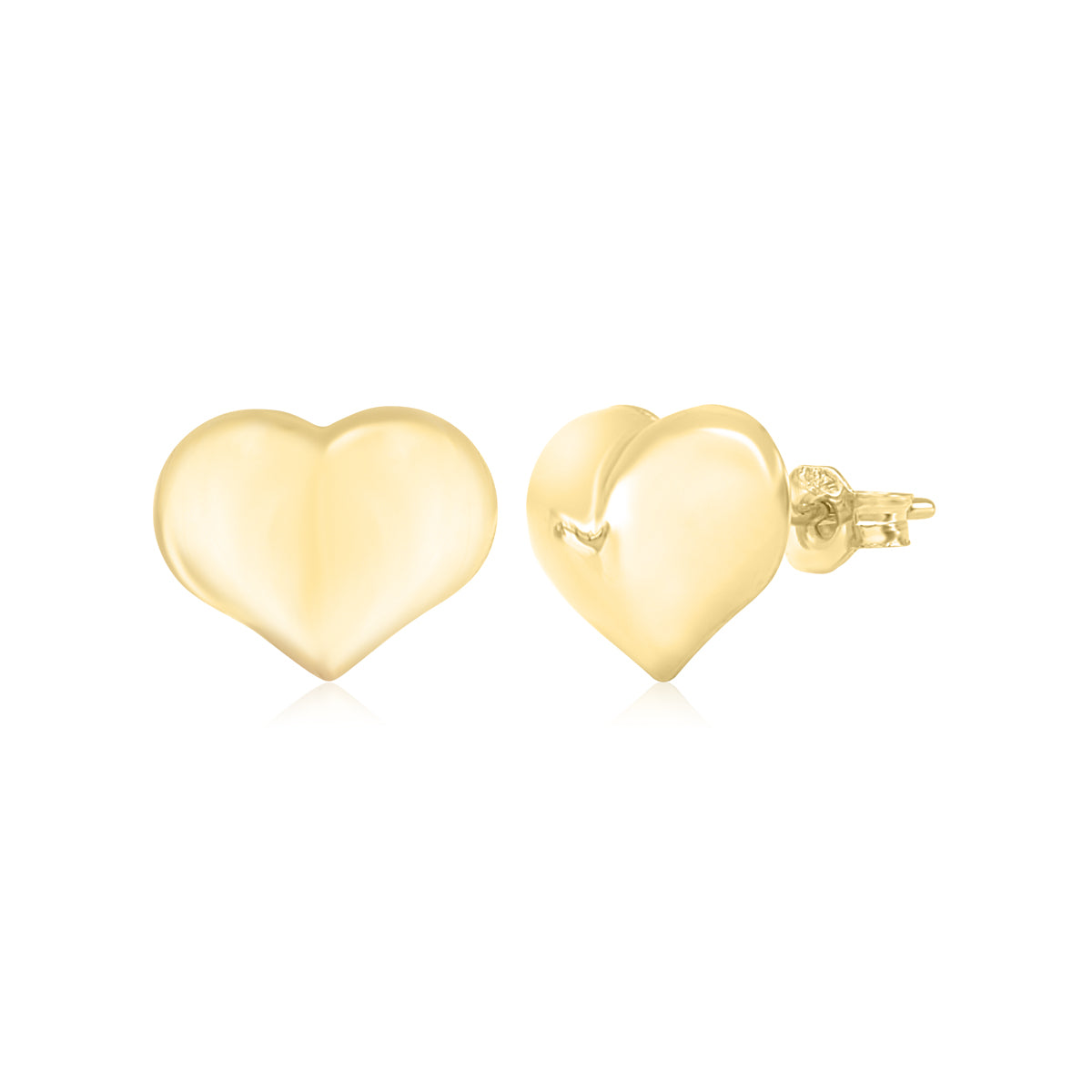 Puff Heart Stud Earrings 14K Yellow Gold Polished Shiny Italy UNICORNJ