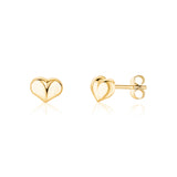 14K Yellow Gold Puff Heart Stud Earrings Polished Shiny Small Italy