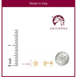 14K Yellow Gold Puff Star Stud Earrings Polished Shiny Small Italy