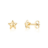 14K Yellow Gold Puff Star Stud Earrings Polished Shiny Small Italy