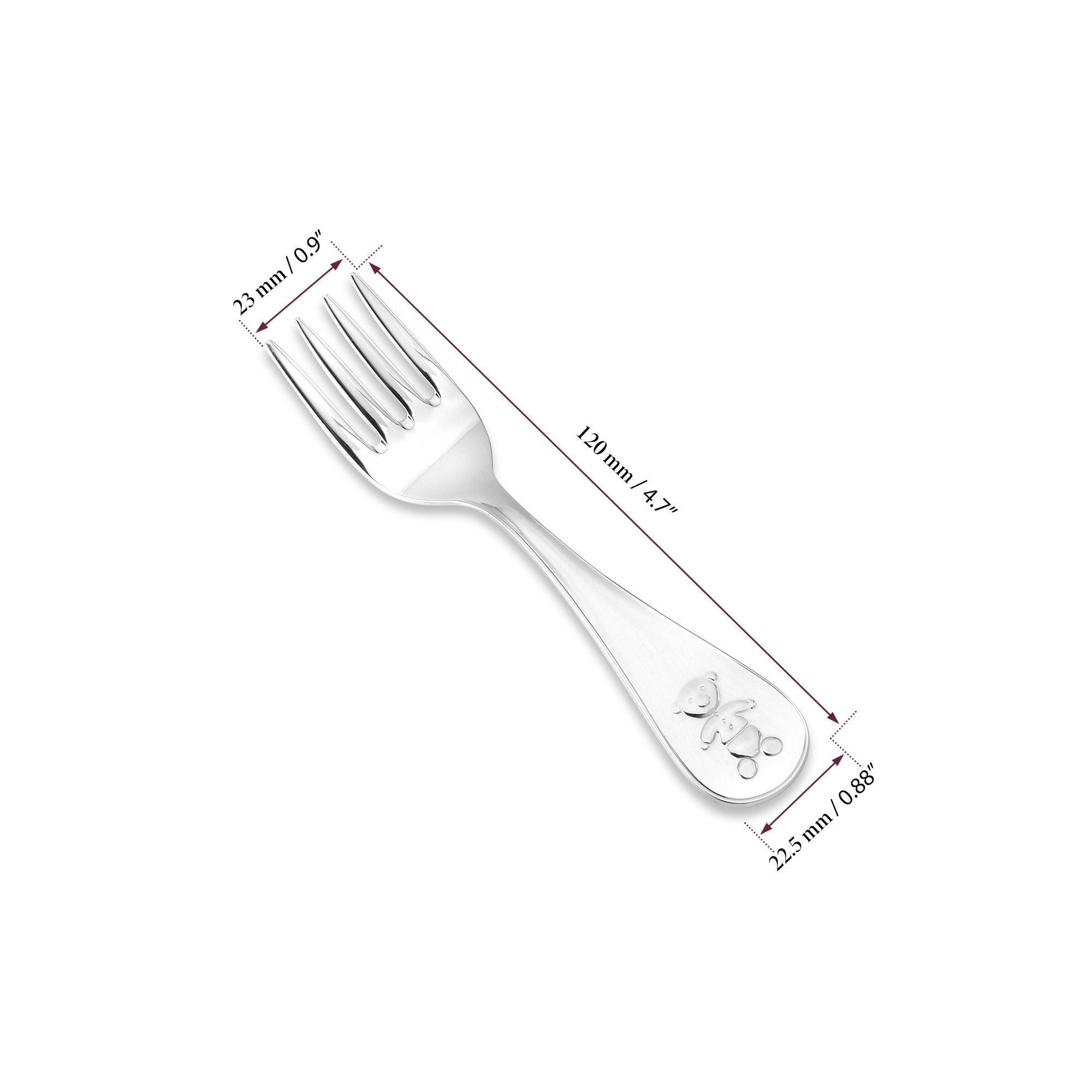 Sterling Silver 925 Baby Fork Wide Keepsake Teddy Bear Design