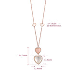 14K Rose Gold Pendant Necklace Double Heart Drop Heart Shape Cabochon Pink Opal and Mother of Pearl Italy 17"