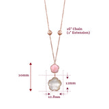 14K Rose Gold Pendant Necklace Double Flower Drop Flower Shape Cabochon Pink Opal and Mother of Pearl Italy 17"