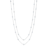 Very Long Station Necklace Pendant Sterling Silver 925 Yellow Gold Plated Simulated Diamonds Bezel 46"