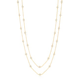 Very Long Station Necklace Pendant Sterling Silver 925 Yellow Gold Plated Simulated Diamonds Bezel 46"