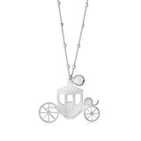 Sterling Silver High Polished Large Fantasy Carriage Coach Rose Gold Pendant Necklace Long Cable Chain 30"