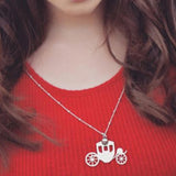 Sterling Silver High Polished Large Fantasy Carriage Coach Rose Gold Pendant Necklace Long Cable Chain 30"