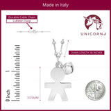 Sterling Silver High Polished Large Boy Silhouette Figure Pendant Necklace Long Cable Chain 30"