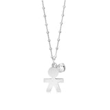 Sterling Silver High Polished Large Boy Silhouette Figure Pendant Necklace Long Cable Chain 30"