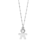 Sterling Silver High Polished Large Boy Silhouette Figure Pendant Necklace Long Cable Chain 30"