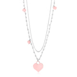 Sterling Silver Rose Gold Plated High Polished Heart Pendant Necklace Very Long Double Chain 36"