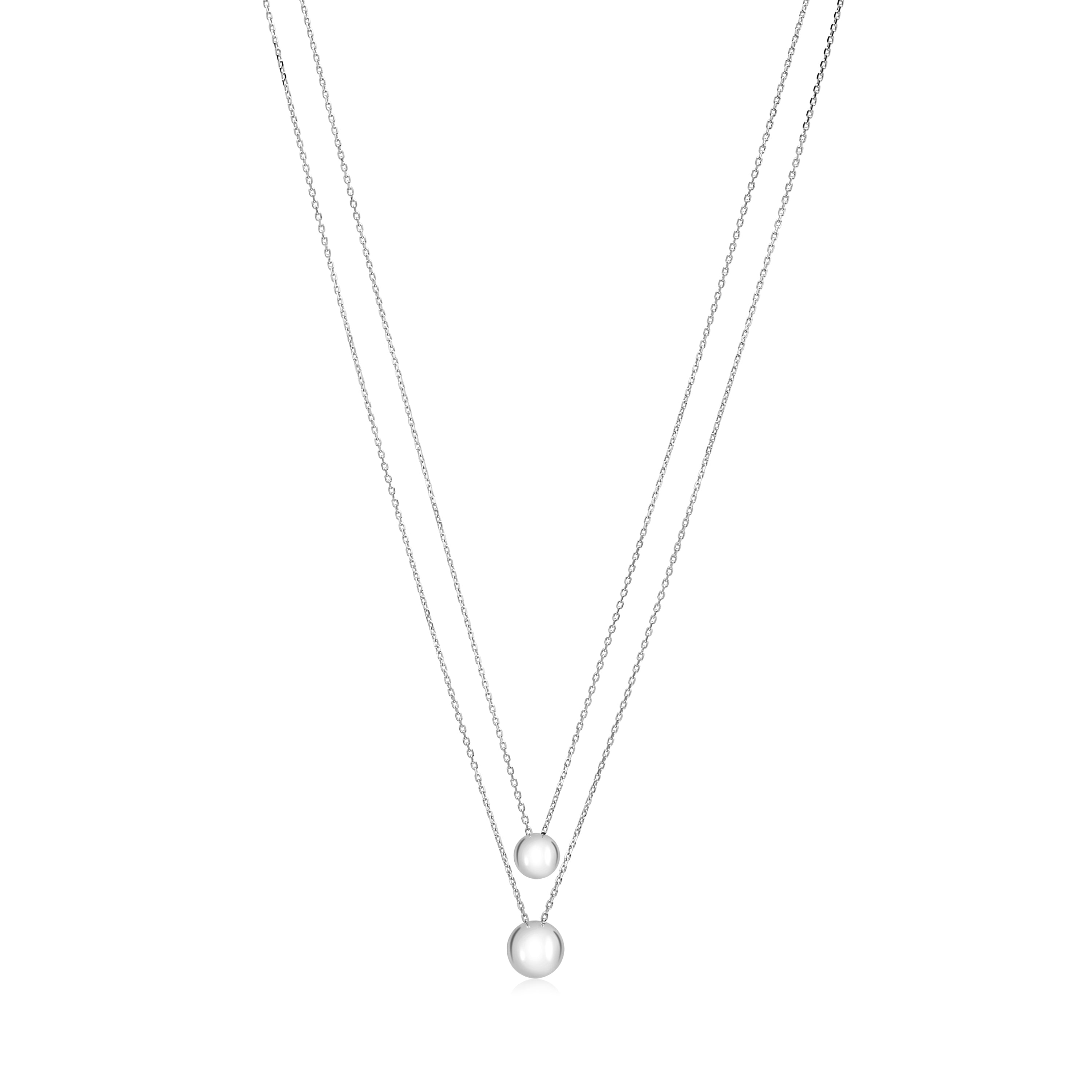 Sterling Silver High Polished Double Layer Ball Necklace Pendant on Cable Chain 19"