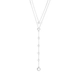 Sterling Silver High Polished Double Layer Long Drop Y Shape with Ball Accent Necklace Pendant on Cable Chain 18