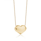 14K Yellow Gold Large or Medium Polished Shiny Puffy Heart on Strong  Rolo Chain 17" with 2" Extension to Accommodate 15"